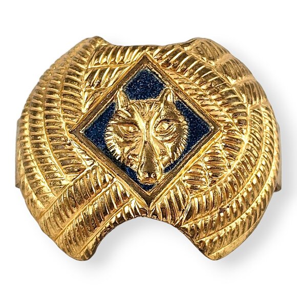 Cub Scout Neckerchief Slide Boy Scouts Tie Clip Blue Gold Toned Wolf Vintage BSA - Picture 2 of 10